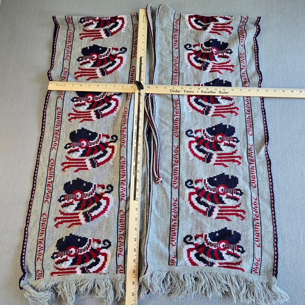 Unbranded Cuauhtemoc Aztec Poncho Unisex OS Grey Red Navy Knit Fringe Wrap - Picture 4 of 5